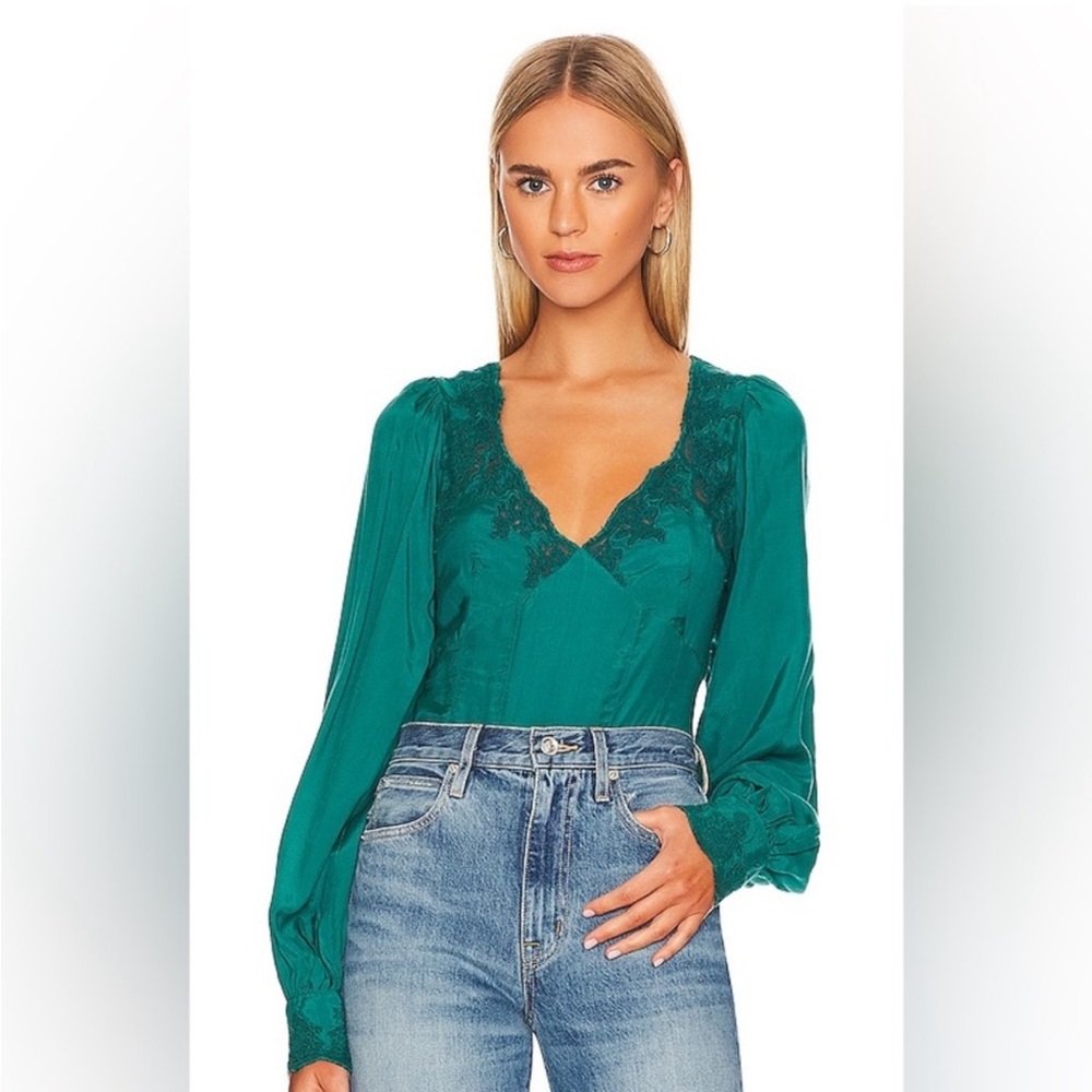 Free People Teal Lace Blouse